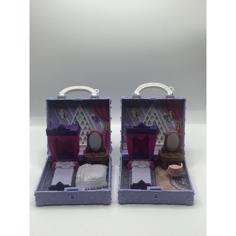 Disney Frozen Mini Doll House Carry Case Bedroom Playset Lot of 2